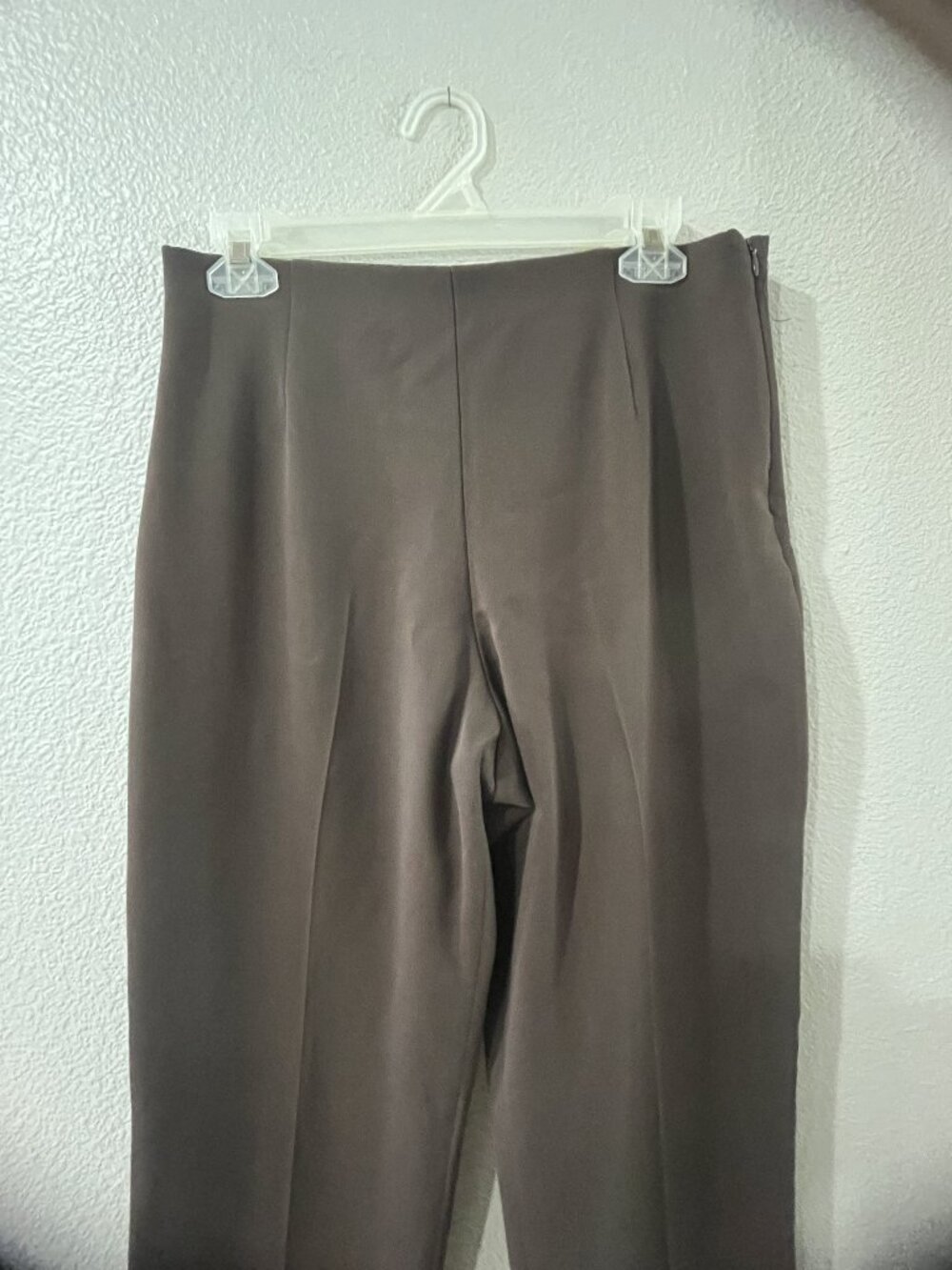 Chocolate Brown slacks with side zipper.